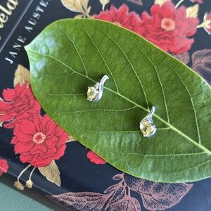 Elegant Silver and Yellow Gemstone Earrings